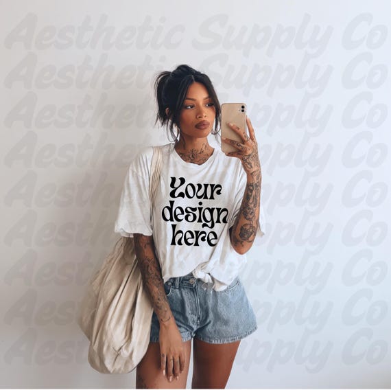 Black Woman Mockup Comfort Colors Mock CC1717 White Selfie Mockup Alt Woman Mockup Tattooed Mockup Lifestyle Mockup Black Female Mockup