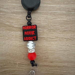 Beaded Badge Reel - Horror Movie Addict