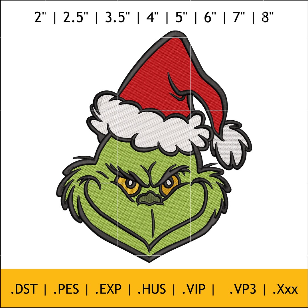 Grinch Embroidery Designs, Grinch Face Machine Embroidery Pattern. 8 ...