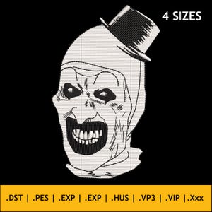 Halloween Creepy Terrifier Clown Embroidery Design 4 Sizes Horror Scary Instant Download Machine Embroidery Pattern