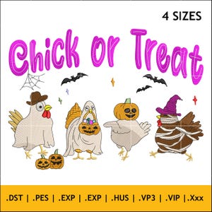 Chick or Treat Spooky Costumes Chicken Halloween Embroidery, Adorable Baby Chick Pattern for Clothing, Holiday Hoodies Decorations 4 Sizes