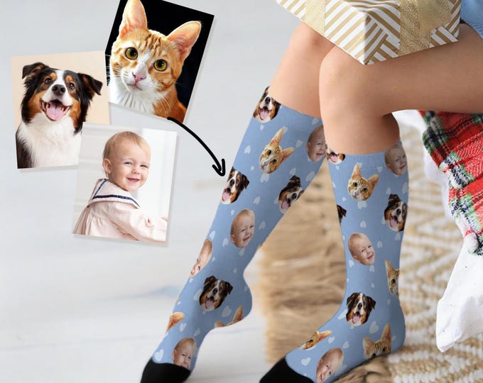 Personalized Socks,Custom Face Socks,Pet Face Socks,Photo Socks,Heart Print Face Socks,Funny Sock Gag Gifts for Couple,Funny Christmas Gift