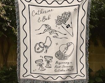 Custom Wedding Blanket,Personalized Woven Blanket For Bride,Custom Wedding Woven Throw,Hand Drawn Wedding Blanket,Wedding Decor Tapestry