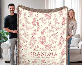 Custom Grandma Blanket,Personalized Woven Blanket For Grandmother,Nana Woven Throw,Grandma Floral Blanket,Gift For Grandma,Christmas Gift