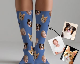 Aangepaste gezichtssokken, gepersonaliseerde sokken, aangepaste sokken voor huisdiergezicht, fotosokken, gezichtssokken voor volwassenen, gepersonaliseerde unisex sokken, cadeau vader huisdier, kerstcadeau