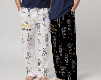 Pajama Pants With Kid Names,This Grandpa/Grandma/Mom/Dad Belongs To Kid Pyjama Pants,Custom Family Gifts,Gift For Grandpa/Grandma/Mom/Papa