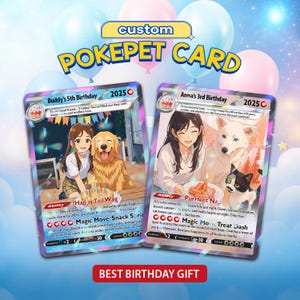 Custom Pet Poke Birthday Card, Pet Anime Birthday Card, Personalized Acrylic Card for Pet, Pokepet Trading Card, Unique Gift for Pets