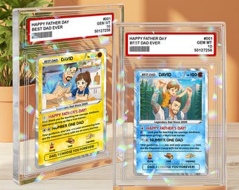 Anpassat pappa Poke-kortblock, personlig Poke Dad-hologramplakett, fars dag-present, anpassat anime-kort, gamerpappa-present, present till maken