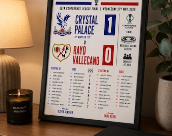 UEFA Conference League Final 2026 Poster Crystal Palace Matchday Team Sheet Print Football Gift