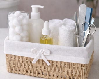 Cesto organizador de salão de manicure em rattan