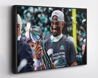Jalen Hurts MVP the Lombardi trophy Philadelphia Eagles Canvas Wall Art Home Decor Framed Poster Print