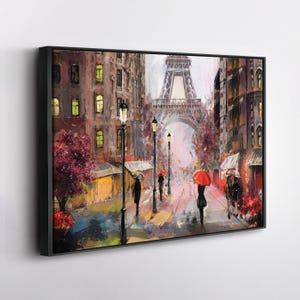 Oil Painting on Canvas, Street View of Paris, Artwork, Eiffel tower, Colored, Canvas Wall Art Home Decor Framed Poster Print