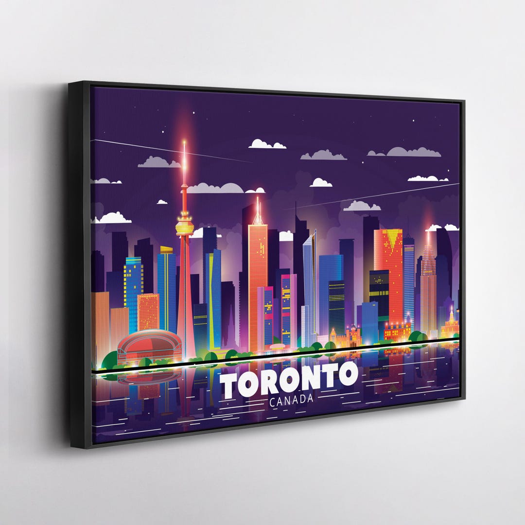 Toronto (canada) Night City Skyline Sky Background. Flat Vector ...