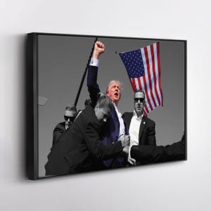 Donald Trump Survived Assassination Attempt Poster - American Flag Canvas Wall Art Home Decor Framed Art