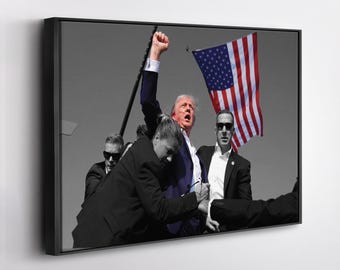 Donald Trump Survived Assassination Attempt Poster - American Flag Canvas Wall Art Home Decor Framed Art