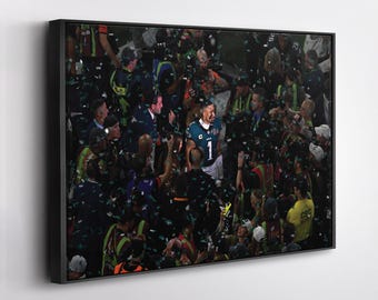 Jalen Hurts Surrounded Philadelphia Eagles Championship Canvas Wall Art Home Decor Framed Poster Print