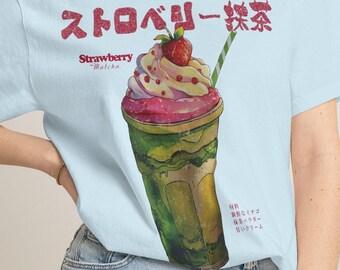 Strawberry Matcha Japanese Shirt | Retro Cafe Aesthetic | Comfort Colors Matcha Gift