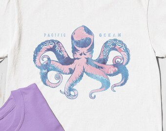 Pacific Ocean Octopus Shirt | Coastal Nautical Style | Comfort Colors Sea Life Gift