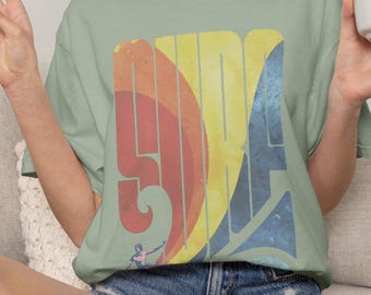 Just Surf Retro Silhouette Shirt | 70s Abstract Surf | Comfort Colors Beach Top