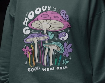 Chemise champignon groovy | Vêtements psychédéliques rétro des années 70 | Cadeau nature hippie bohème