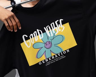 à fleurs Good Vibes | Streetwear rétro de l'an 2000 | Haut fleuri Trippy Smiley