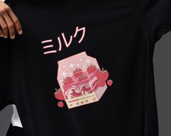 Chemise kawaii fraise et lait | Top japonais pastel