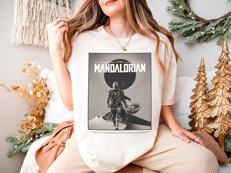 Pedro Pascal Mandalorian-skjorta | Star Wars Bounty Hunter-topp | Grogu Mando-gåva bild 3