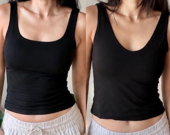 Bamboo Crop Tank Top – Reversible Square or Scoop Neck, Double-layer, OEKO-TEX Certified fabric