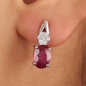 Ruby Dangle Earrings: 925 Sterling Silver, Cubic Zirconia, July Birthstone