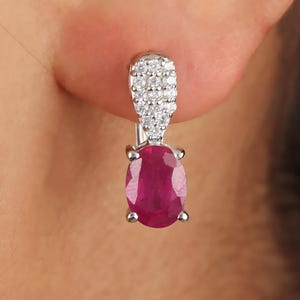 Sterling Silver Ruby Dangle Earrings: CZ Wedding Jewelry