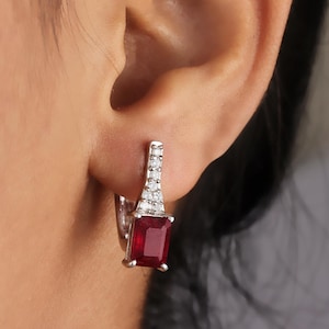 Handmade Sterling Silver Ruby Dangle Earrings: July Birthstone