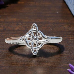 Pierścionek zaręczynowy z węzłem czarownicy ze srebra próby 925, celtycki święty symbol, amulet