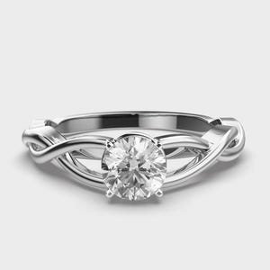 Bague en argent sterling, motif vigne, solitaire en zircon cubique, accents en vermeil, bague de fiançailles feuille torsadée