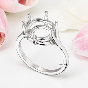 Solitärring aus Sterlingsilber mit Kathedralenfassung: 6-Krappen-Fassung für quadratische Steine