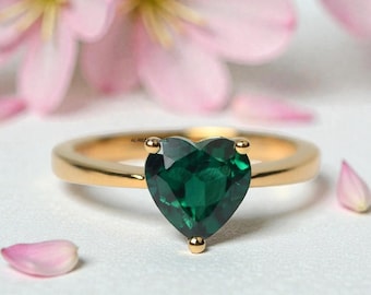 Genuine Emerald Heart Ring, 925 Sterling Silver, May Birthstone, Minimalist Promise Ring