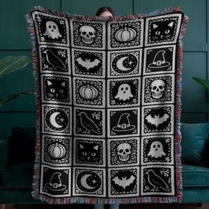 Halloween Blanket, Granny Square Blanket, Spooky Patchwork Throw, Witchy Home Decor, Goth Room Accent, Cozy Fall Blanket, Gothic Decor Gift