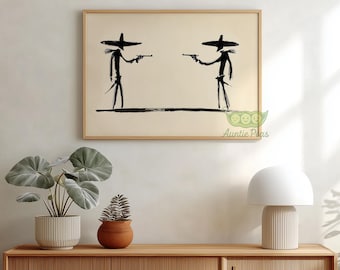 Cowboy Duel Wall Art Print, Minimalist Western Gunslinger, Modern Abstract Ranch Decor Poster, Wild West Artwork, Southwest Country Art