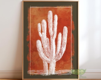 Arte mural de cactus del desierto, lámina botánica del suroeste, póster rústico de terracota, decoración moderna boho para el hogar, decoración minimalista del oeste