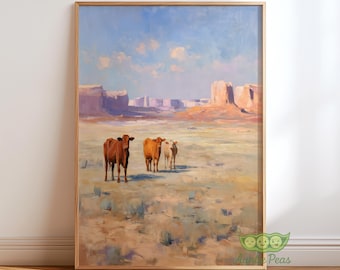 馬に乗ったカウボーイのキャニオンビューキャンバスアート、西部の風景