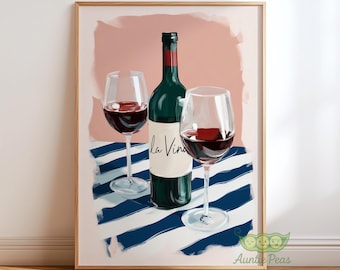 Wine Bottle Wall Art, Modern Kitchen Decor, French Bistro Print, Minimalist Wine Poster, Dining Room Artwork, Trendy Bar Artwork