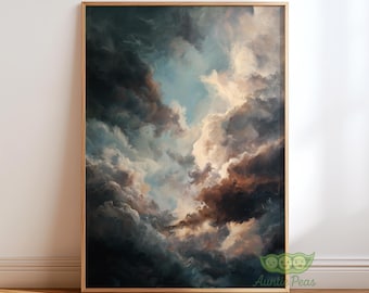 Beige Storm Cloud Wall Art, Moody Sky Print, Abstract Cloudscape Poster, Brown Atmospheric Art, Modern Nature Decor, Elegant Neutral Artwork