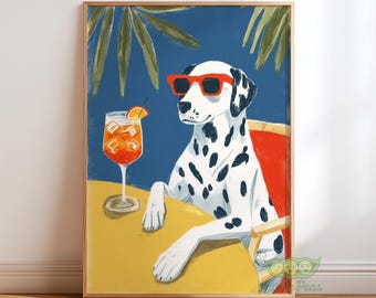 Dalmatian Wall Art, Kitchen Bar Print, Cocktail Dog Poster, Retro Pet Art, Mid Century Animal Decor, Funny Dog Artwork, Aperol Spritz Print