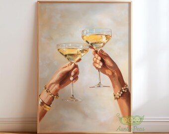 Martiniglaskunst aan de muur, glamourcocktailposter, moderne champagneprint, chique bardecor, mode-geïnspireerde lounge- of keukenkunst, stijlvolle print