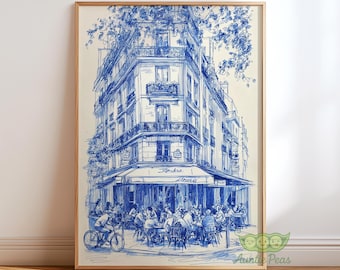 Paris Cafe Wall Art, French Cityscape Print, Parisian Street Scene Drawing, French Kitchen Decor, Travel Poster, French Cafe Poster