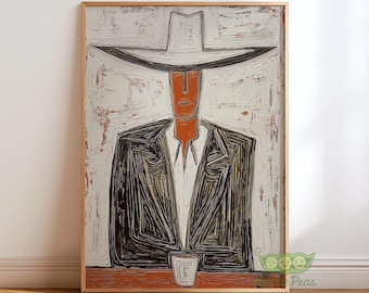 Abstracte western cowboy kunst aan de muur, moderne cowboy print, hedendaagse zuidwesten artwork, rustieke western poster, anonieme ranch schilderij