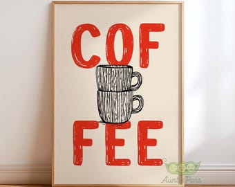 Minimalist Coffee Wall Art, Modern Kitchen Typography Print, Bold Cafe Poster, Retro Coffee Lover Decor, Cozy Barista Artwork, Kitchen Print