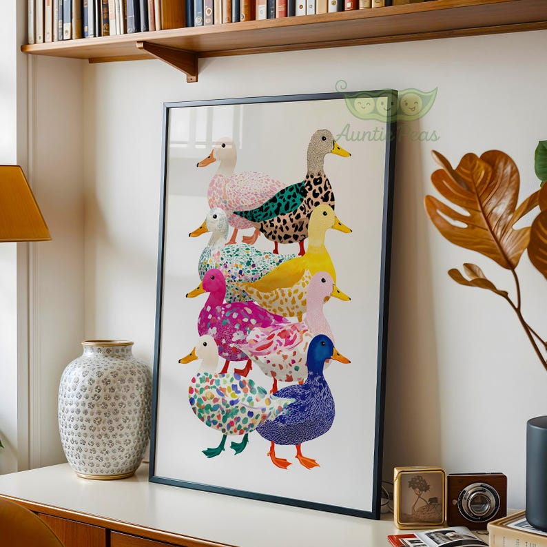 Colorful Duck Stack Art Print, Whimsical Patterned Ducks Poster ...