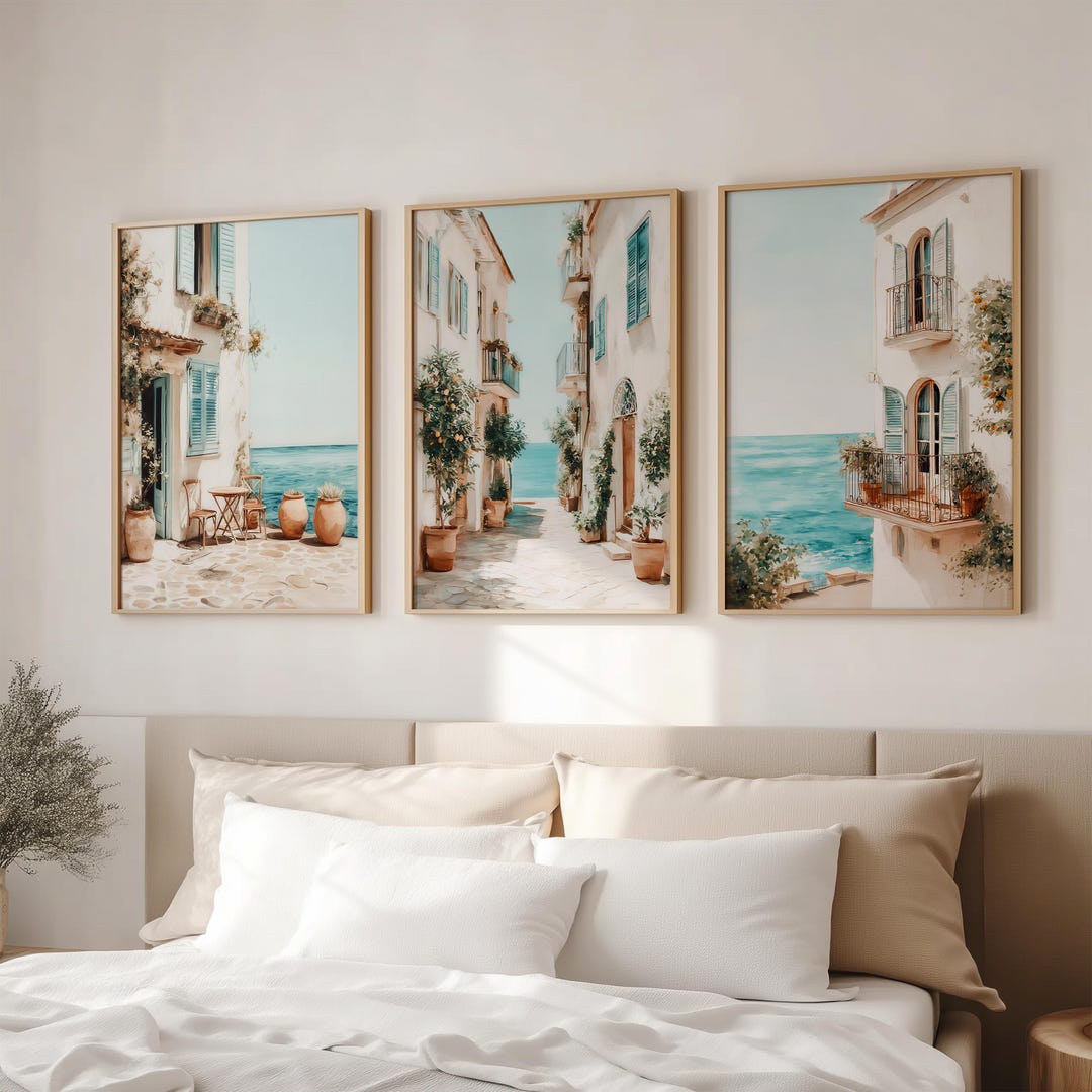 Italian Coastal Wall Art Set of 3, Mediterranean Seaside Prints, Amalfi ...