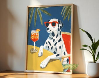 額装品/Dalmation Puppy/アノニマス/ポスター/アート/インテリア Dalmatian Wall Art, Kitchen Bar Print, Cocktail Dog Poster, Retro