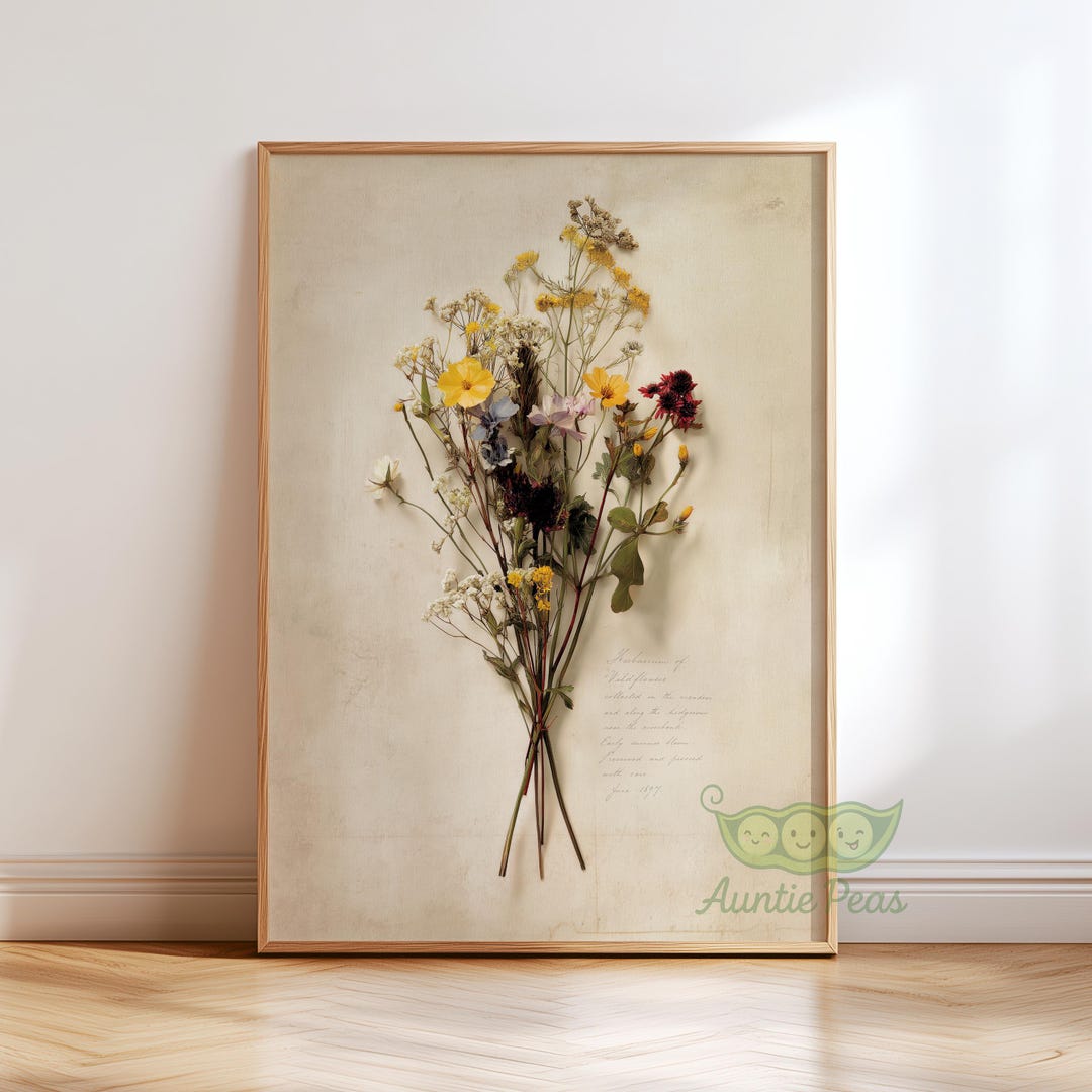 Vintage Wildflower Bouquet Wall Art, Antique Herbarium Botanical Print ...